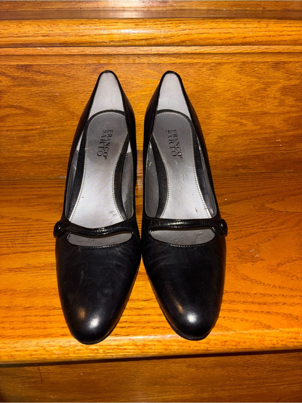 Franco Sarto Black Leather Mary Jane Heels